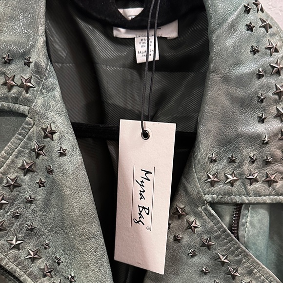 Myra Bag Studded Leather Jacket in Green - Picture 2 of 4